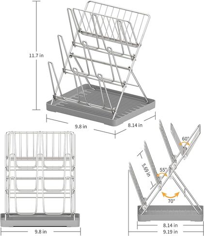Vertical Baby Bottle Drying Rack, 9 Hooks Vertical Rack Dryer with Drainage Tray for Water Bottles, Drinking Glasses, Mugs, Cups, Foldable, Stainless Steel in Saudi Arabia