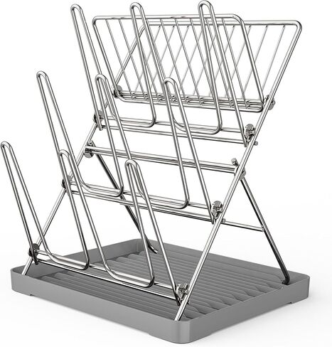 Vertical Baby Bottle Drying Rack, 9 Hooks Vertical Rack Dryer with Drainage Tray for Water Bottles, Drinking Glasses, Mugs, Cups, Foldable, Stainless Steel in Saudi Arabia