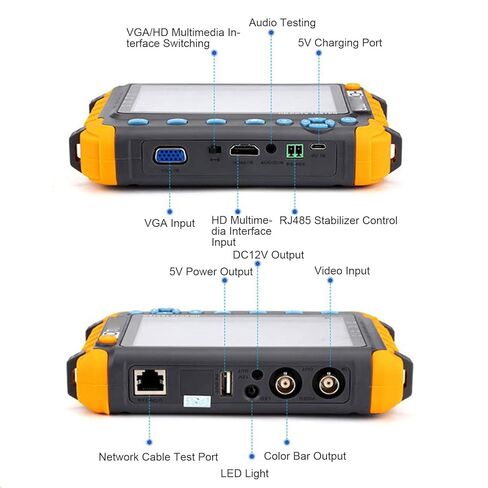 5 Inch 8MP CCTV and Camera Monitor Tester for Use with VGA Input, AHD, TVI, CVI Support, Coaxial Analog Video, UTP Cable Test, Long Endurance, 12V DC Output in Saudi Arabia