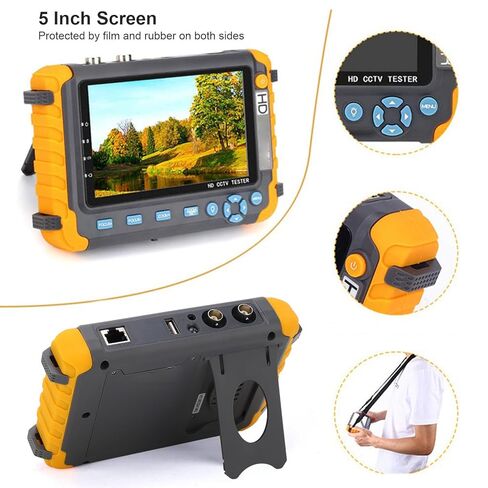 5 Inch 8MP CCTV and Camera Monitor Tester for Use with VGA Input, AHD, TVI, CVI Support, Coaxial Analog Video, UTP Cable Test, Long Endurance, 12V DC Output in Saudi Arabia