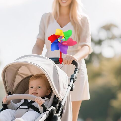 Rotating Pinwheel Stroller Identifier, Stroller Identifier Sign Flag, Stroller Finder Hanger with Rainbow Pinwheel and Ribbon, Quick Search Your Stroller in Theme Park Airport Mall (Colorful) in Saudi Arabia
