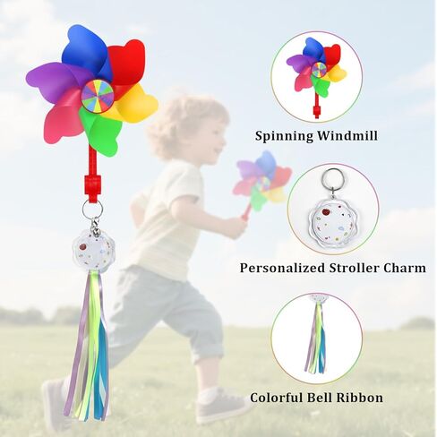 Rotating Pinwheel Stroller Identifier, Stroller Identifier Sign Flag, Stroller Finder Hanger with Rainbow Pinwheel and Ribbon, Quick Search Your Stroller in Theme Park Airport Mall (Colorful) in Saudi Arabia