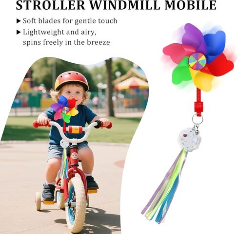 Rotating Pinwheel Stroller Identifier, Stroller Identifier Sign Flag, Stroller Finder Hanger with Rainbow Pinwheel and Ribbon, Quick Search Your Stroller in Theme Park Airport Mall (Colorful) in Saudi Arabia