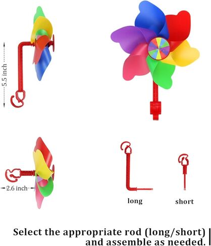 Rotating Pinwheel Stroller Identifier, Stroller Identifier Sign Flag, Stroller Finder Hanger with Rainbow Pinwheel and Ribbon, Quick Search Your Stroller in Theme Park Airport Mall (Colorful) in Saudi Arabia