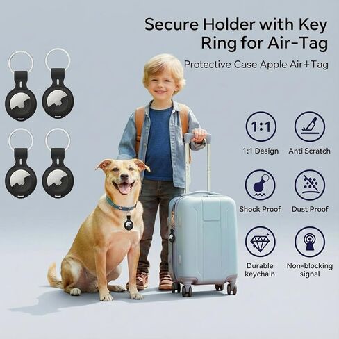 4 عبوات لحقيبة حامل Airtag سلسلة مفاتيح مقاومة للصدمات والغبار لعلامات Apple Air، ملحقات مضادة للفقدان، غطاء حماية من السيليكون الناعم، حلقة مفاتيح لتتبع العناصر، حقيبة مكتشف المفاتيح للحيوانات الأليفة، حقيبة ظهر ومفاتيح الأمتعة in Kuwait