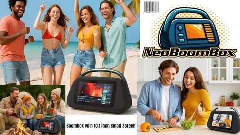 NeoBoomBox Smart Portable Speaker with 10.1" Touchscreen – Android 13 Entertainment Hub, 80W Powerful Sound, YouTube, Netflix & Spotify Streaming, Karaoke & Guitar Input, 8–9h Battery in Saudi Arabia