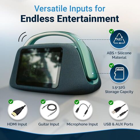 NeoBoomBox Smart Portable Speaker with 10.1" Touchscreen – Android 13 Entertainment Hub, 80W Powerful Sound, YouTube, Netflix & Spotify Streaming, Karaoke & Guitar Input, 8–9h Battery in Saudi Arabia