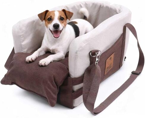JZXOIVA Console Dog Car Seat & Travel Bed for Small/Medium Dogs, Booster Dog Car Seat with Safety Tether, Non-Slip Base, Washable Cover, Front or Back Seat Pet Carrier Bed, Black in Kuwait