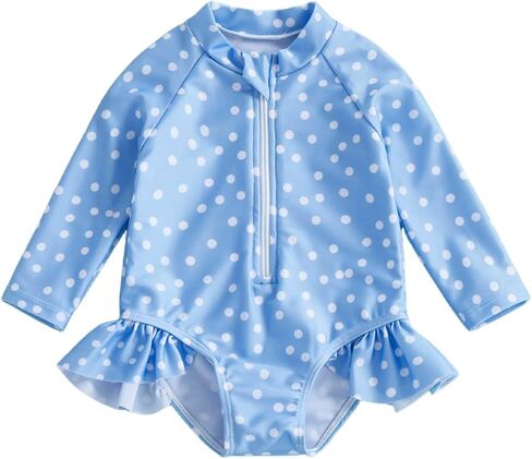 Toddler Baby Girl Swimsuit Long Sleeve Dot Print Zipper Swimwear Cute One Piece Kids Girl Ruffle Swimming Sunsuit in Saudi Arabia
