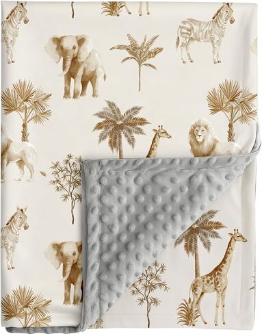 بطانية أطفال من Safari Jungle Animals، بطانيات محايدة للجنسين للأطفال حديثي الولادة من الفتيات أو الأولاد، بطانية بطبقة مزدوجة مع دعامة منقط ومطبوعة على شكل حيوانات (حيوان 1) in Kuwait