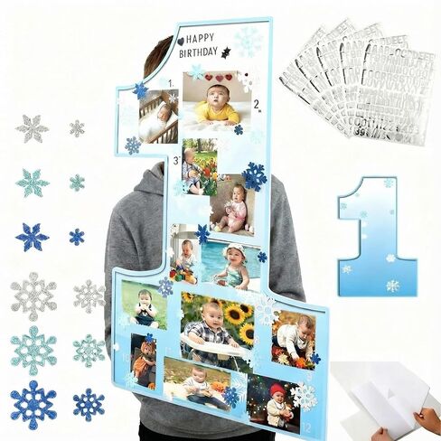 My First Year Photo Frame Board Winter Onederland 1st Birthday Decor Snowflake Picture Frame 12 Monthly Photo Display DIY One Year Newborn Keepsake Gifts Snowflake Nursery Birthday Decor in Saudi Arabia