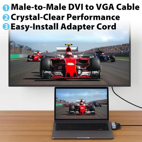 DVI to VGA Cable 6ft, Male to Male DVI-D to VGA Adapter Cord with Secure Latch, Gold-Plated Connectors – Plug and Play Adapter Cable for Monitor, Projector, Desktop, Laptop, 1080P 60Hz in Saudi Arabia
