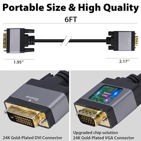 DVI to VGA Cable 6ft, Male to Male DVI-D to VGA Adapter Cord with Secure Latch, Gold-Plated Connectors – Plug and Play Adapter Cable for Monitor, Projector, Desktop, Laptop, 1080P 60Hz in Saudi Arabia