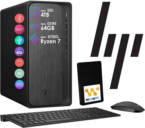 HP OmniDesk AI PC Desktop, 16 NPU Tops, 8-Core AMD Ryzen 7-8700G CPU (Upto 5.1GHz), USB-C, Wi-Fi 6, Dual Monitor Support, Bluetooth, Windows 11 Pro, Wireless Keyboard & Mouse (64GB RAM & 1TB SSD) in Saudi Arabia