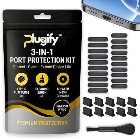 USB C Dust Plug Set 3-in-1 with Cleaning Brush, Phone Speaker Cleaner, Type-C Port Covers, Charging Port Cleaner Tool, iPhone Cleaning Kit & Phone Cleaner Accessories for Ports & Speaker Mesh in Saudi Arabia