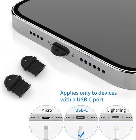 غطاء قابس غبار USB C، قابس منفذ شحن من النوع C، لهاتف iPhone 16,15، Galaxy S24–S8، Kindle، Pixel، Steam Deck، أجهزة iPad ونوع C - غطاء شاحن، واقي منفذ USB، مع فرشاة سوداء (10 عبوات) in Kuwait