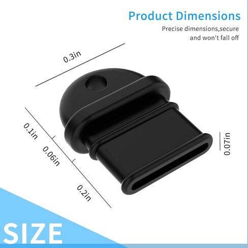 غطاء قابس غبار USB C، قابس منفذ شحن من النوع C، لهاتف iPhone 16,15، Galaxy S24–S8، Kindle، Pixel، Steam Deck، أجهزة iPad ونوع C - غطاء شاحن، واقي منفذ USB، مع فرشاة سوداء (10 عبوات) in Kuwait