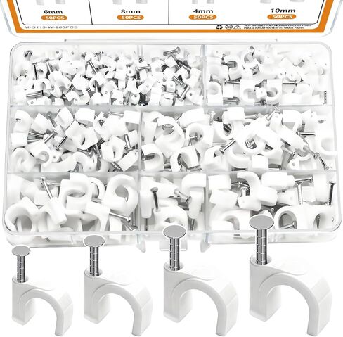 mankk 630PCS Cable Clips Nail in Cable Clips Wire Clips 4/5/6/8/10mm Round & Square Ethernet Cables Wall Clips for Cords RG6 RG59 CAT5 CAT6 RJ45 in Saudi Arabia