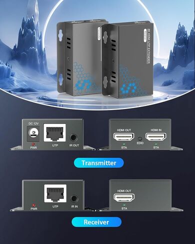 موسع HDMI 4K عبر إيثرنت CAT5 CAT6 CAT7 حتى 230 قدمًا، مع الأشعة تحت الحمراء، حلقة للخارج، POC، EDID، 4K@30 هرتز 1080P @60 هرتز كامل HD توزيع إشارة HDMI جهاز استقبال مع فتحات، سهل التركيب in Saudi Arabia