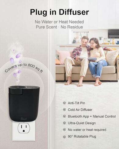 سد في Diffuser - 800 قدم مربع ، لا تصميم متذبذب ، ملاءمة جدار آمنة ، زر التحكم في الموقت ورائحة الكثافة ، تطبيق Bluetooth ، نشرات الرائحة بدون ماء ، قابس الزيت الأساسي في موزع الجدار - أبيض in Kuwait