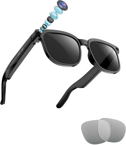 AI Smart Camera Glasses, 1080P HD Video + 8MP Photo, Bluetooth Open Ear Music & Calls, Interchangeable Sunglasses/Clear Lenses, No Subscription, for Travel & Vlogging in Saudi Arabia