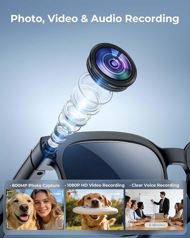 AI Smart Camera Glasses, 1080P HD Video + 8MP Photo, Bluetooth Open Ear Music & Calls, Interchangeable Sunglasses/Clear Lenses, No Subscription, for Travel & Vlogging in Saudi Arabia