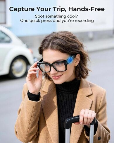 AI Smart Camera Glasses, 1080P HD Video + 8MP Photo, Bluetooth Open Ear Music & Calls, Interchangeable Sunglasses/Clear Lenses, No Subscription, for Travel & Vlogging in Saudi Arabia