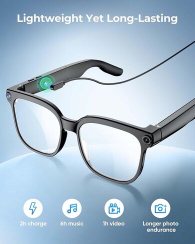 AI Smart Camera Glasses, 1080P HD Video + 8MP Photo, Bluetooth Open Ear Music & Calls, Interchangeable Sunglasses/Clear Lenses, No Subscription, for Travel & Vlogging in Saudi Arabia