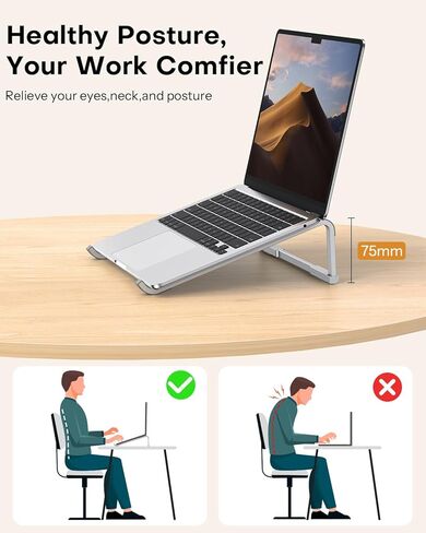 حامل كمبيوتر محمول من OMOTON للمكتب، حامل كمبيوتر محمول من الألومنيوم قابل للطي، حامل كمبيوتر مريح متوافق مع أجهزة MacBook Pro/Air، Dell، HP، Lenovo، 10-17.3 بوصة (فضي) in Kuwait