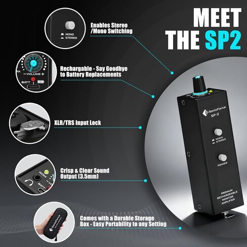 Rechargeable Headphone Amp with XLR/TRS Input & 3.5mm Output, Stereo/Mono Switch for in-Ear Monitor, Drummers, Guitar, Musicians, Keyboardists (Personal Analog Headphone Amplifier) in Saudi Arabia