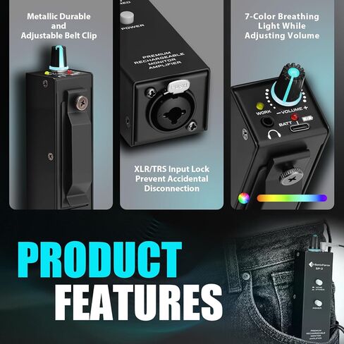 Rechargeable Headphone Amp with XLR/TRS Input & 3.5mm Output, Stereo/Mono Switch for in-Ear Monitor, Drummers, Guitar, Musicians, Keyboardists (Personal Analog Headphone Amplifier) in Saudi Arabia