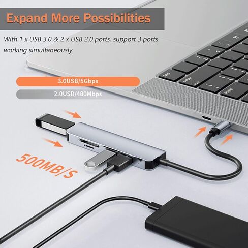 محور VIENON 5 في 1 من الألومنيوم USB-C مع قارئ بطاقة الذاكرة و3 منافذ USB 3.0، لأجهزة الكمبيوتر الشخصية وأجهزة الكمبيوتر المحمولة وMacBook Pro/Air وiMac Pro وSurface والكمبيوتر اللوحي in Saudi Arabia