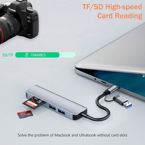محور VIENON 5 في 1 من الألومنيوم USB-C مع قارئ بطاقة الذاكرة و3 منافذ USB 3.0، لأجهزة الكمبيوتر الشخصية وأجهزة الكمبيوتر المحمولة وMacBook Pro/Air وiMac Pro وSurface والكمبيوتر اللوحي in Saudi Arabia