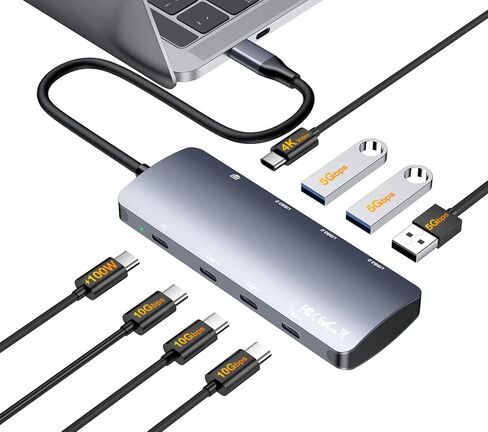 USB C Hub 10Gbps, USB C Splitter with 4K@60Hz Video Output, 100W PD Charging, Data Transfer, USB4 Multiport Dongle Adapter Extender for MacBook Pro/Air, iPad Pro, Dell, HP and More Type C Devices in Saudi Arabia