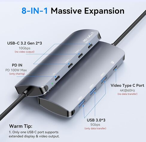 USB C Hub 10Gbps, USB C Splitter with 4K@60Hz Video Output, 100W PD Charging, Data Transfer, USB4 Multiport Dongle Adapter Extender for MacBook Pro/Air, iPad Pro, Dell, HP and More Type C Devices in Saudi Arabia