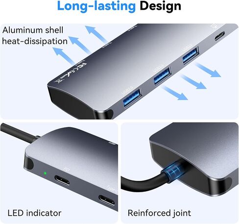 USB C Hub 10Gbps, USB C Splitter with 4K@60Hz Video Output, 100W PD Charging, Data Transfer, USB4 Multiport Dongle Adapter Extender for MacBook Pro/Air, iPad Pro, Dell, HP and More Type C Devices in Saudi Arabia