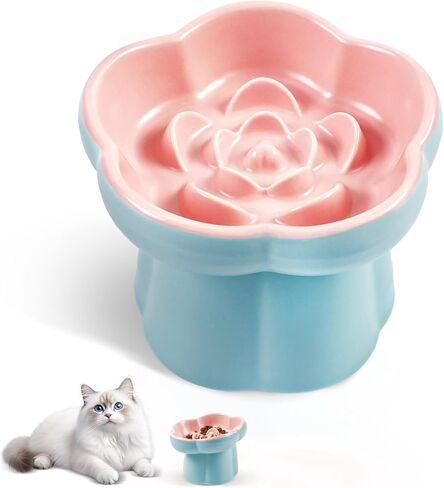 مجموعة أوعية التغذية البطيئة للقطط - قطعتان من أطباق القطط من سلسلة باستيل للأطعمة الجافة والرطبة - طبق تغذية متاهة لطيف للأكل الصحي - أوعية تغذية بطيئة صديقة للشارب - آمنة للاستخدام في غسالة الأطباق. (أزرق ووردي) in Kuwait