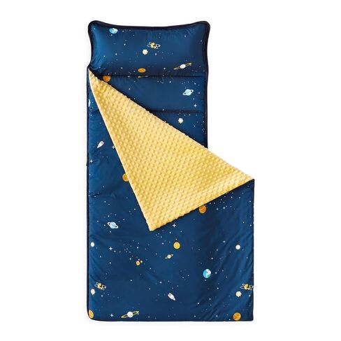 استيقظ في السحابة - بساط قيلولة للأطفال الصغار مع وسادة وبطانية من الصوف المنكي، للأطفال الأولاد والبنات في رياض الأطفال في مرحلة ما قبل المدرسة للرعاية النهارية، حقيبة نوم قابلة للطي، باللون الأزرق الداكن، حجم قياسي in Saudi Arabia