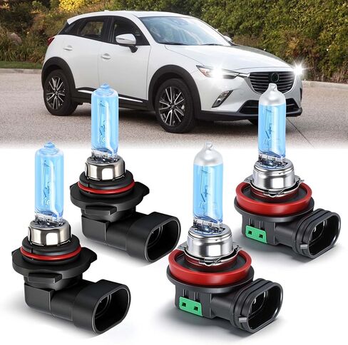 SHENKENUO مناسب لسيارة Mazda CX-5 (2007-2015) 9005+H11 عالية/منخفضة الشعاع للغاية - مجموعة مصابيح هالوجين أمامية عالية الأداء، التوصيل والتشغيل، حزمة من 4 قطع in Kuwait