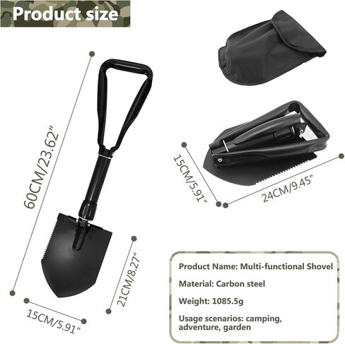 Folding Camping Shovel 2 Pack – Heavy Duty Carbon Steel Survival Shovels, 3-in-1 Tactical Military Shovel with Pick & Hoe, Portable Collapsible Shovel for Camping, Car, Hiking, Off-Road, Black in Saudi Arabia