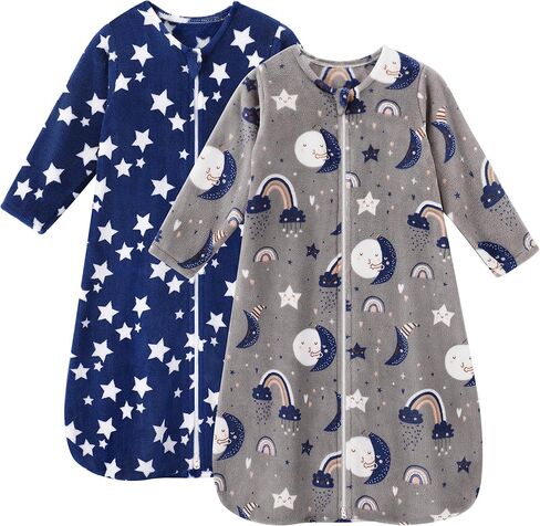 كيس نوم للأطفال من الصوف بأكمام طويلة من 6 إلى 12 شهرًا، بطانية يمكن ارتداؤها 2.0 توغ مع كيس نوم دافئ بسحاب ثنائي الاتجاه للأطفال حديثي الولادة - ديناصور رمادي أبيض متوسط in Kuwait
