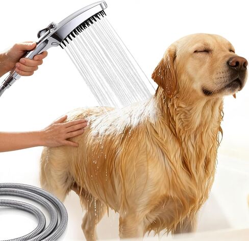 G-Promise 3 Mode Dog Shower Attachment with Pause Mode, Dog shower Sprayer with 100 Inches Stainless Steel Hose, Metal Diverter, Adhesive Holder, for Fast and Easy Dog Bathing and Cleaning(Chrome) in Saudi Arabia