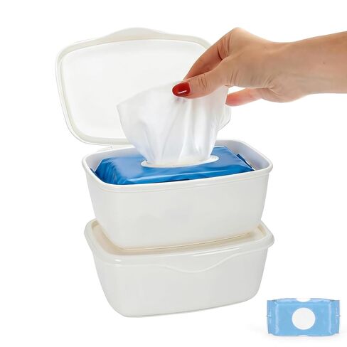 2 عبوة مناديل مبللة متوافقة مع كوتونيل - موزع مناديل مبللة، حامل مناديل قابل لإعادة الملء يحافظ على المناديل نظيفة ومنعشة، سهل الوصول بيد واحدة، تصميم بسيط لأي ديكور حمام in Kuwait