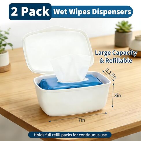2 عبوة مناديل مبللة متوافقة مع كوتونيل - موزع مناديل مبللة، حامل مناديل قابل لإعادة الملء يحافظ على المناديل نظيفة ومنعشة، سهل الوصول بيد واحدة، تصميم بسيط لأي ديكور حمام in Kuwait