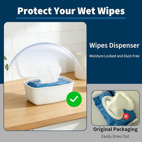 2 عبوة مناديل مبللة متوافقة مع كوتونيل - موزع مناديل مبللة، حامل مناديل قابل لإعادة الملء يحافظ على المناديل نظيفة ومنعشة، سهل الوصول بيد واحدة، تصميم بسيط لأي ديكور حمام in Kuwait