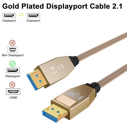 Poyiccot 80Gbps Displayport Cable 2.1 2FT, 16K@60Hz, 8K@120Hz, 4K@240Hz, DP 2.1 Cable 16K Braided Cord, Support DP 2.1 80Gbps HDR, DSC, for FreeSync G-Sync Gaming Monitor 4090 7900xtx in Saudi Arabia