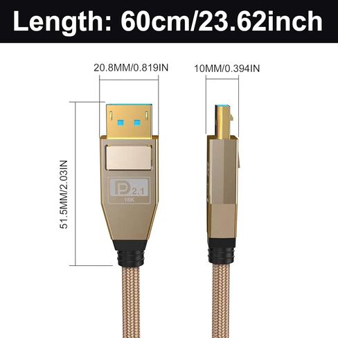 Poyiccot 80Gbps Displayport Cable 2.1 2FT, 16K@60Hz, 8K@120Hz, 4K@240Hz, DP 2.1 Cable 16K Braided Cord, Support DP 2.1 80Gbps HDR, DSC, for FreeSync G-Sync Gaming Monitor 4090 7900xtx in Saudi Arabia