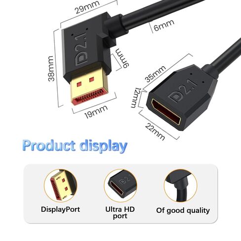 Duttek 16K 40 جيجابت في الثانية كابل DisplayPort 2.1 بزاوية يمنى 6 بوصة/15 سم، كابل تمديد DP قصير مطلي بالذهب إلى DisplayPort لـ 8K/120 هرتز، شاشة 4K/240 هرتز، MacBook Pro، PS5 in Kuwait