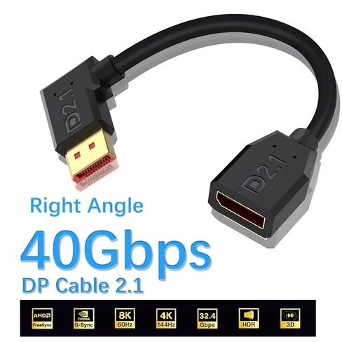 Duttek 16K 40 جيجابت في الثانية كابل DisplayPort 2.1 بزاوية يمنى 6 بوصة/15 سم، كابل تمديد DP قصير مطلي بالذهب إلى DisplayPort لـ 8K/120 هرتز، شاشة 4K/240 هرتز، MacBook Pro، PS5 in Kuwait