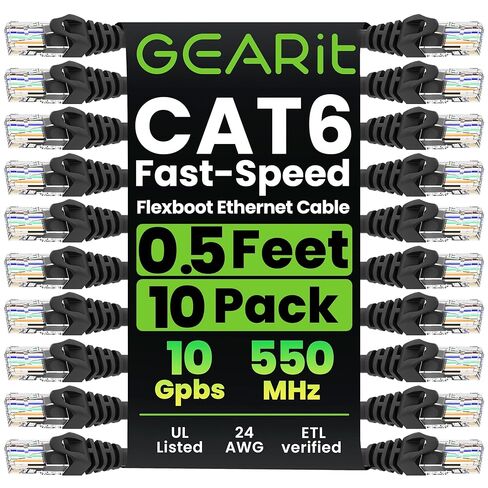 GEARit 10-Pack Cat6 كابل التصحيح 1.5 قدم / 18 بوصة Cat 6 إيثرنت كابل Snagless مرن ناعم - سلسلة بريميوم - أزرق in Kuwait